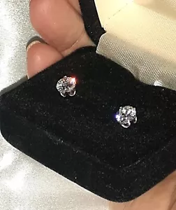 GORGEOUS 14K DQ CZ WHITE GOLD Stud Earrings *No Backs Pierced w/Box EUC - Picture 1 of 13