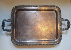 Sheridan Silver On Copper Large Serving Waiter Butler Tray Handles Footed Floral - Picture 1 of 10