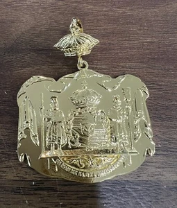 Sterling Silver 925 Gold Plated Coat Of Arms Hawaii Mens Hawaii XL Pendant - Picture 1 of 5