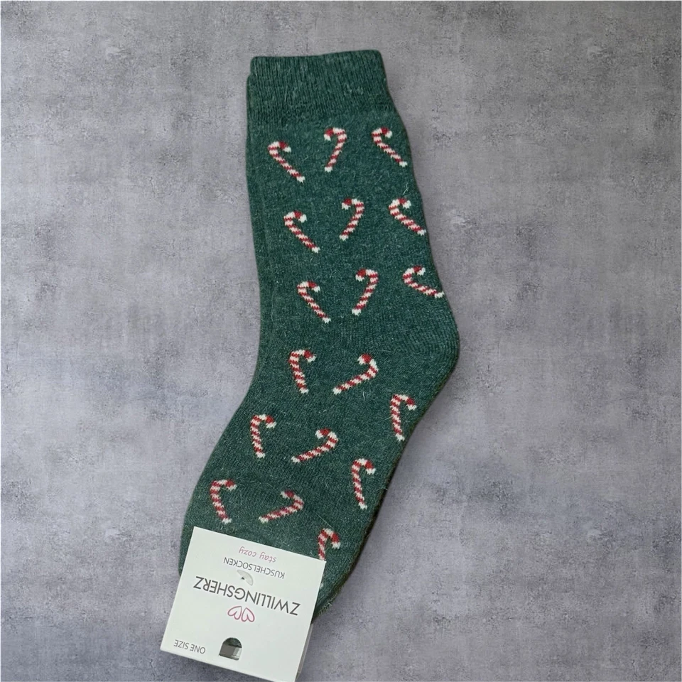 NEU ❤️Zwillingsherz ♥Kuschelsocken, Strümpfe „Zuckerstangen“ Weihnachten grün - Bild 1 von 1