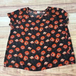 CAbi Blouse Shirt Top Size XL Womens Black Flanders Poppy Split Back #3251 - Picture 1 of 8