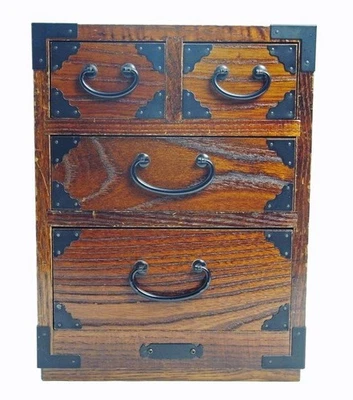 Antiguo cofre japonés pequeño Tansu vintage caja de almacenamiento de madera con cajones Japón Foto 1 de 4