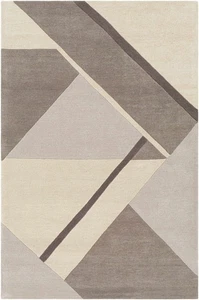 Alfombra geométrica moderna acolchada a mano, alfombra abstracta beige y gris neutra, - Imagen 1 de 5