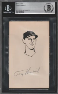 Tommy Henrich (d.2009) Signed Index Card with Player Drawing Autographed BAS - Picture 1 of 1
