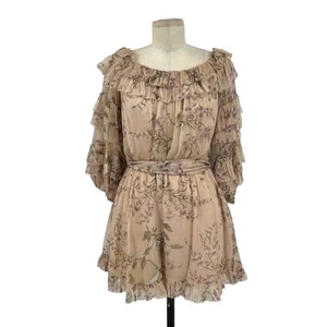 Zimmermann Unbridled Off-the-shoulder Ruffle Romper Lilac Wisteria Floral 0 US 4 - Picture 1 of 8