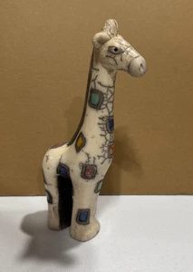 Statuina giraffa ceramica The Fenix Raku multi patchwork fatta a mano Sudafrica - Foto 1 di 15