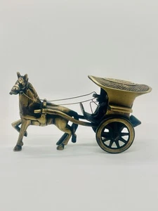 FIGURA DE CARRUAJE DE CABALLOS EUROPEO DE LATÓN VINTAGE - Imagen 1 de 6