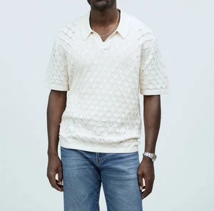 Madewell Herren Waffel-Strick Johnny-Kragen Pullover Polo Creme Gr. XL Elfenbein NEU - Bild 1 von 8