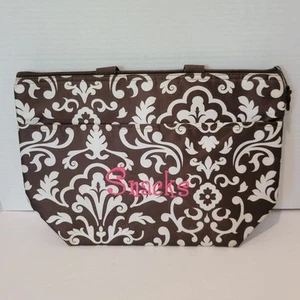 Thirty One 31 Insulated Lunch Bag Brown with White Floral Design Snack Bag - Picture 1 of 8