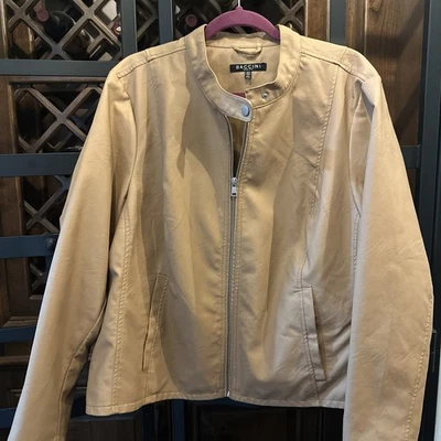 Baccini Tan Faux Leather Jacket , Biker Moto Y2K, Casual Contemporary Edgy. 2X  - Image 1 of 4