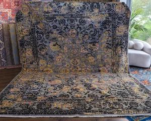 9x12 Handmade Wool Rug Grey Neutral Modern Rug Transitional Abstract Large Rug - Picture 1 of 6