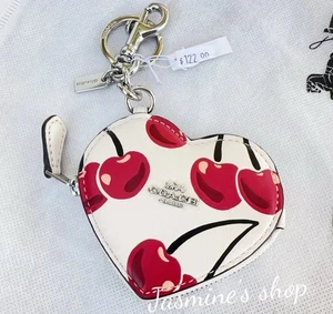 NWT ❤️ Coach Heart Coin Pouch Bag Charm With Cherry Print - Picture 1 of 6