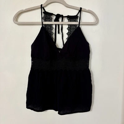 Без границ черный кружевной с бретелью через шею Cami M Y2K романтический готический богемное пеплум изящный топ - Изображение 1 из 4