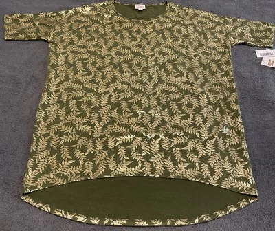 LuLaRoe Simply Cómodo Mujer Medio Alto Bajo Top Verde Metálico Hojas Doradas Foto 1 de 4