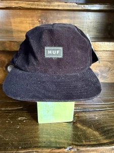 HUF Box Logo Corduroy 5 Panel Hat Black Cotton Strapback Adjustable NWT - Picture 1 of 6