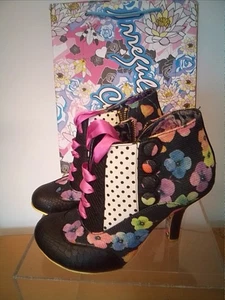 Irregular Choice 'Blair Elfglow” Black/White Embroidered Ankle Boots Size 39,Box - Picture 1 of 16