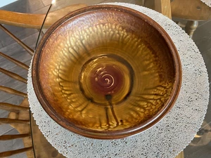 9.25” FRANK MASSARELLA Pottery Ojai, CA  Gold, Brown, Red  BOWL Centerpiece - Picture 1 of 10