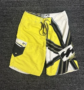 Vintage Billabong Board Shorts Boys 28 Yellow Andy Irons Rising Sun Y2K Surf - Picture 1 of 24