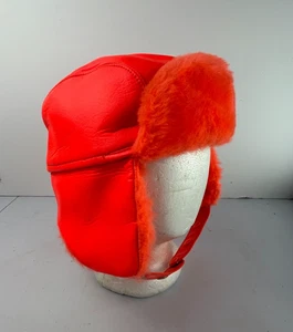 Vintage Vinyl Trooper Insulated Earflap Lined Hat Orange X-Large Made in USA - Picture 1 of 6