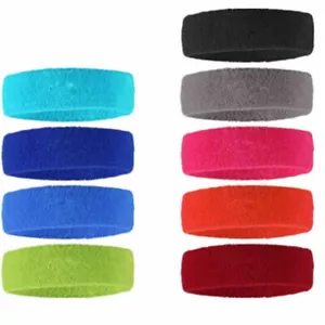 Women/Men Cotton Sweat Sweatband Headband Yoga Gym Stretch Head Band For Sport - Picture 1 of 22