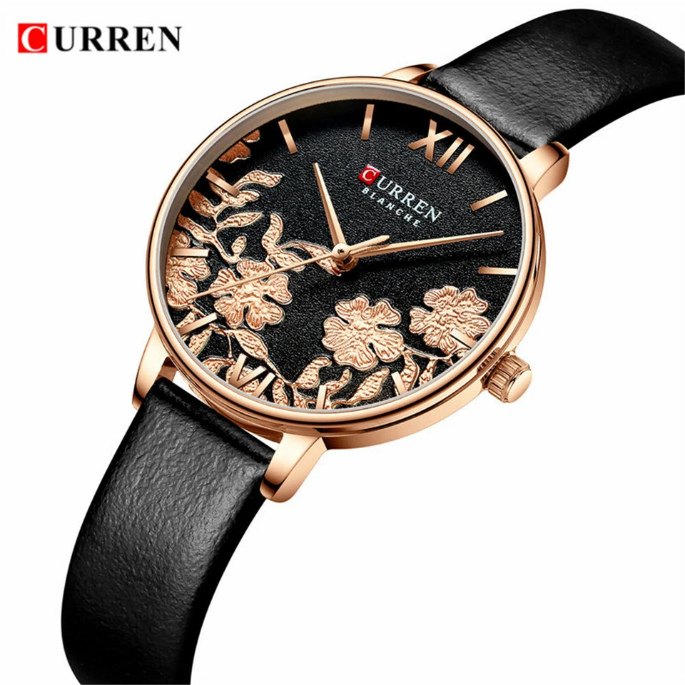 Curren 9065 Women's Round Flowers Small Dial Watch Waterproof Stainless Steel
