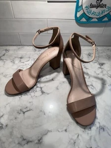 EUC Kelly & Katie fashion tan open toe ankle strap block heel sandal size 8.5 - Picture 1 of 4