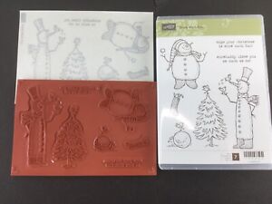 Stampin Up SNOW MUCH FUN Stamp Set Snowman Snowball Bird Tree Stocking Christmas