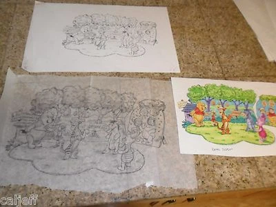 (3) LOTE DE PIEZAS DE ARTE ORIGINAL DE DISNEY WINNIE THE POOH BEAR EXHIBICIÓN MINORISTA Foto 1 de 4