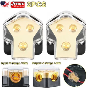 2PC Car Audio Splitter Amp Power 0 Gauge In 4 Gauge Out 2-Way Distribution Block - Picture 1 of 9