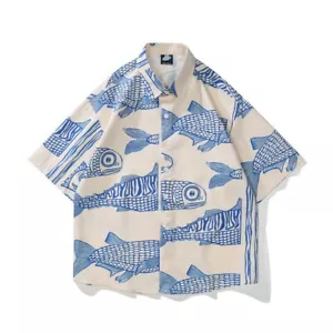 New Men Summer Shirt Plus Size Streetwear Breathable Summer Holiday Top Soft - Picture 1 of 8