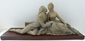 Statue statuette en terre cuite signé Couple Amour Casanova vers 1900 - Picture 1 of 5