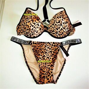 Victoria Secret Bikini-Set Schwimmstrap mit Glanzriemen 34B/M brasilianischer Leopard