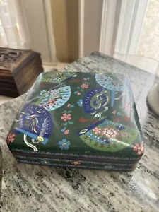 Antiguo Japonés Verde y Azul Cloisonne Dragón y Ventilador Decoración Mesa con Bisagras Caja superior - Imagen 1 de 12
