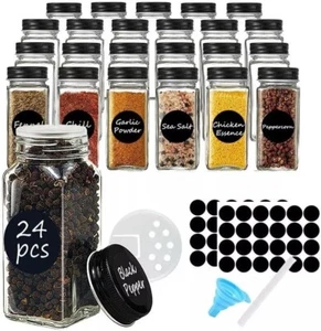 24 Pcs Glass Spice Jars Empty Spice with Metal Cap Lids Labels Kitchen Organiser - Picture 1 of 8