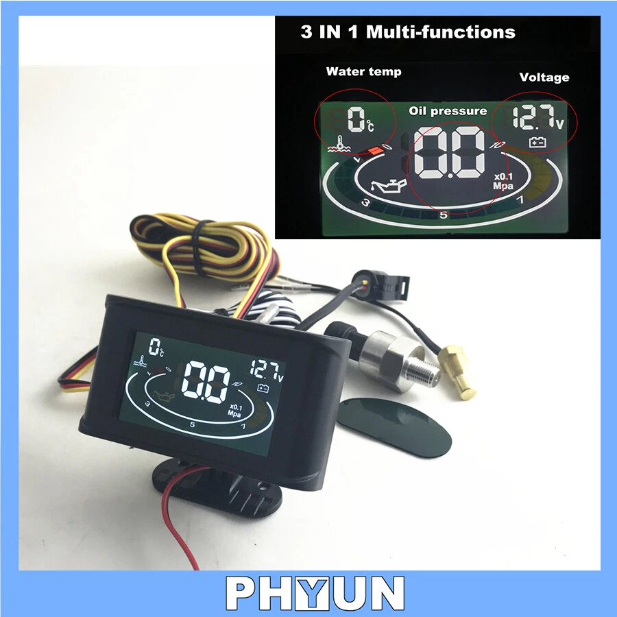 Temperatura del agua del coche 3 en 1 + presión de aceite + voltímetro medidor de voltaje con sensores Foto 1 de 4