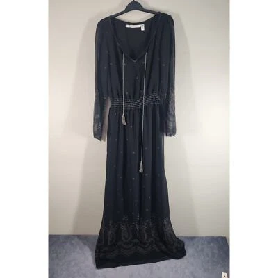 Maxi Vestido Chelsea y Violeta Pequeño Negro Bordado Borla Forrado Boho Bruja Foto 1 de 4