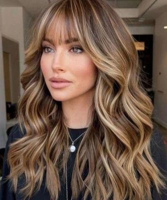 Pelucas de cabello humano marrón rubio resaltado onda corporal sin encaje hechas a máquina pelucas Remy Foto 1 de 4