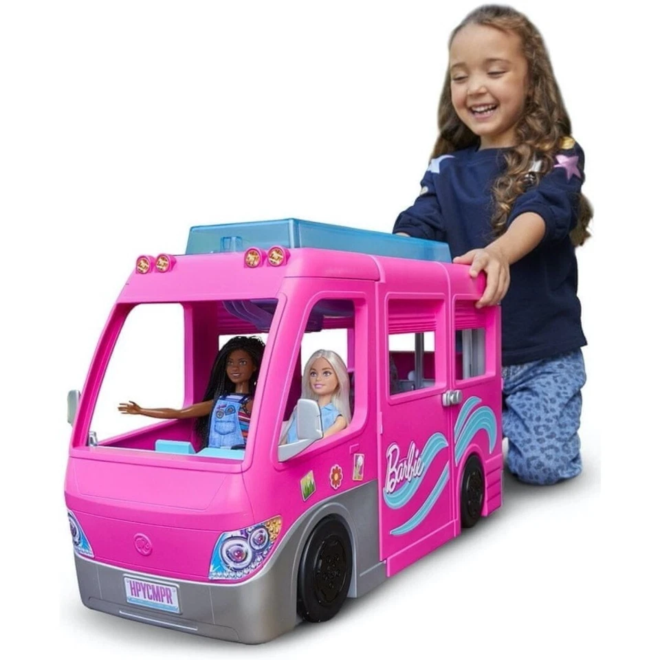MATTEL Barbie Camper, Juego de Muñeca con 60 Accesorios, Diapositiva de 30 Pulgadas HCD46 Foto 1 de 4