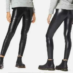 HUE - Sleek Effects Black Moto Leatherette Hi-Rise Leggings M - Picture 1 of 4