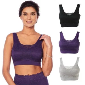 Rhonda Shear 3-pack "Ahh" Bra with Lace Overlay in Plum Mult 616-800 , Size L - Picture 1 of 1