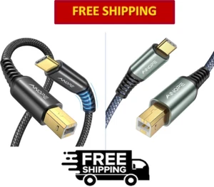 AINOPE USB C to USB B Nylon Braided High Speed Cable, Black/ Grey - Picture 1 of 11