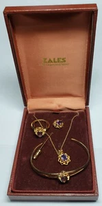 VTG Zales 4 pc Necklace Bracelet Ring Stick Pin Amethyst Gold Plate Appx 3 CTW - Picture 1 of 10