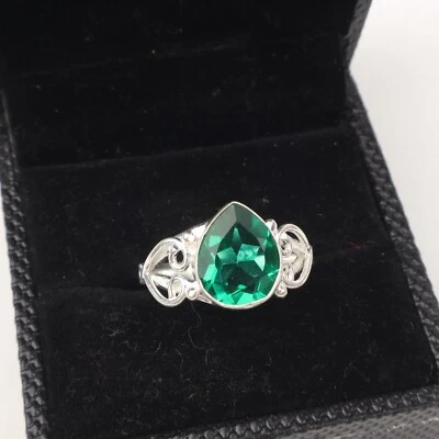 Lab Created Emerald Gemstone 925 Sterling Silver Handmade Jewelry Ring Gift For - Image 1 of 3