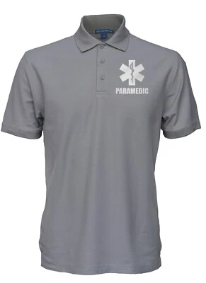 Paramedic cotton polo shirt with REFLECTIVE logos, medical emergency responder. - Image 1 of 4