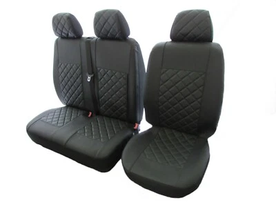 Front Seat Covers 2+1 for Volkswagen VW Transporter T5 T6 ECO Leather ALL BLACK - Image 1 of 2