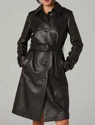 New Women's Long Black Trench Coat REAL Leather  Modern Vintage  design - Image 1 of 4