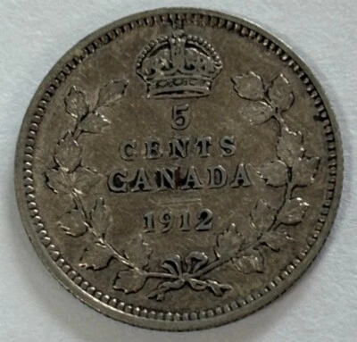 1912 New Foundland Canada 5 Cents .800 Silver Coin - Image 1 of 2