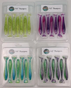 Lotto di 4 pz Thumpers da pesca 3,5" multicolore, plastica morbida, basso, Walleye - Foto 1 di 9