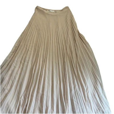 Garnet Hill Maxi Skirt Pleated Sz  4 Zip Side Lined Beige Dressy Formal Classic - Image 1 of 4