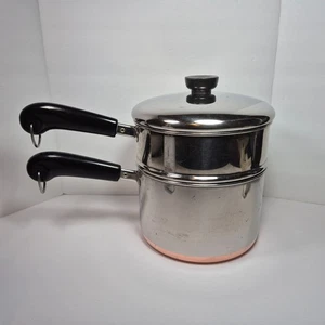 Vintage Revere Ware Copper Bottom 3 Qt Saucepan & Steamer w/ Lid Clinton IL - Picture 1 of 9
